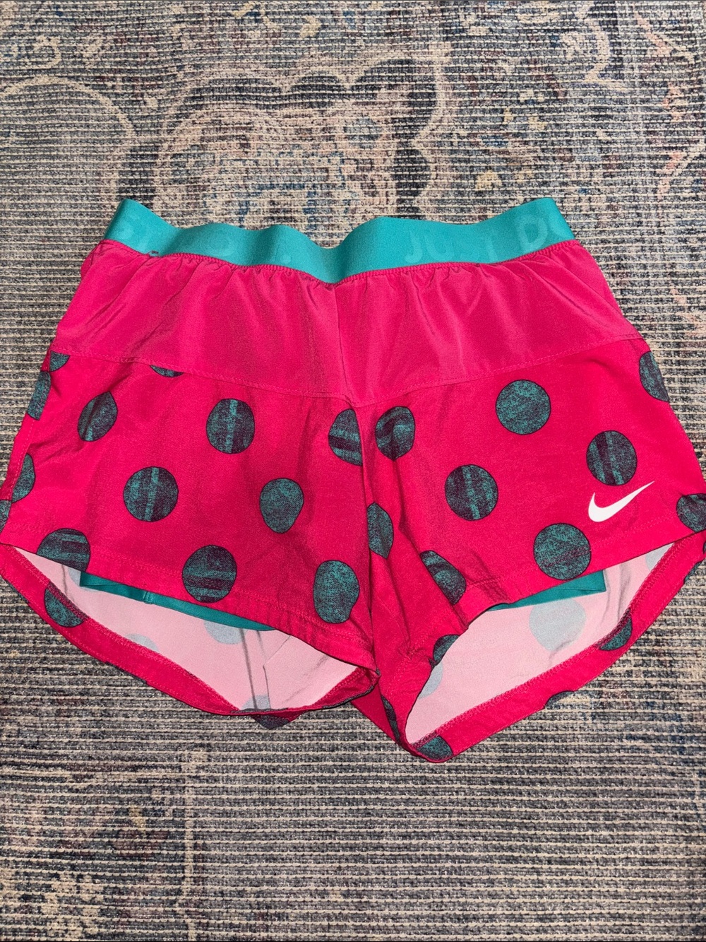 Nike Hot Pink Polka Dot Shorts with Teal Waistband